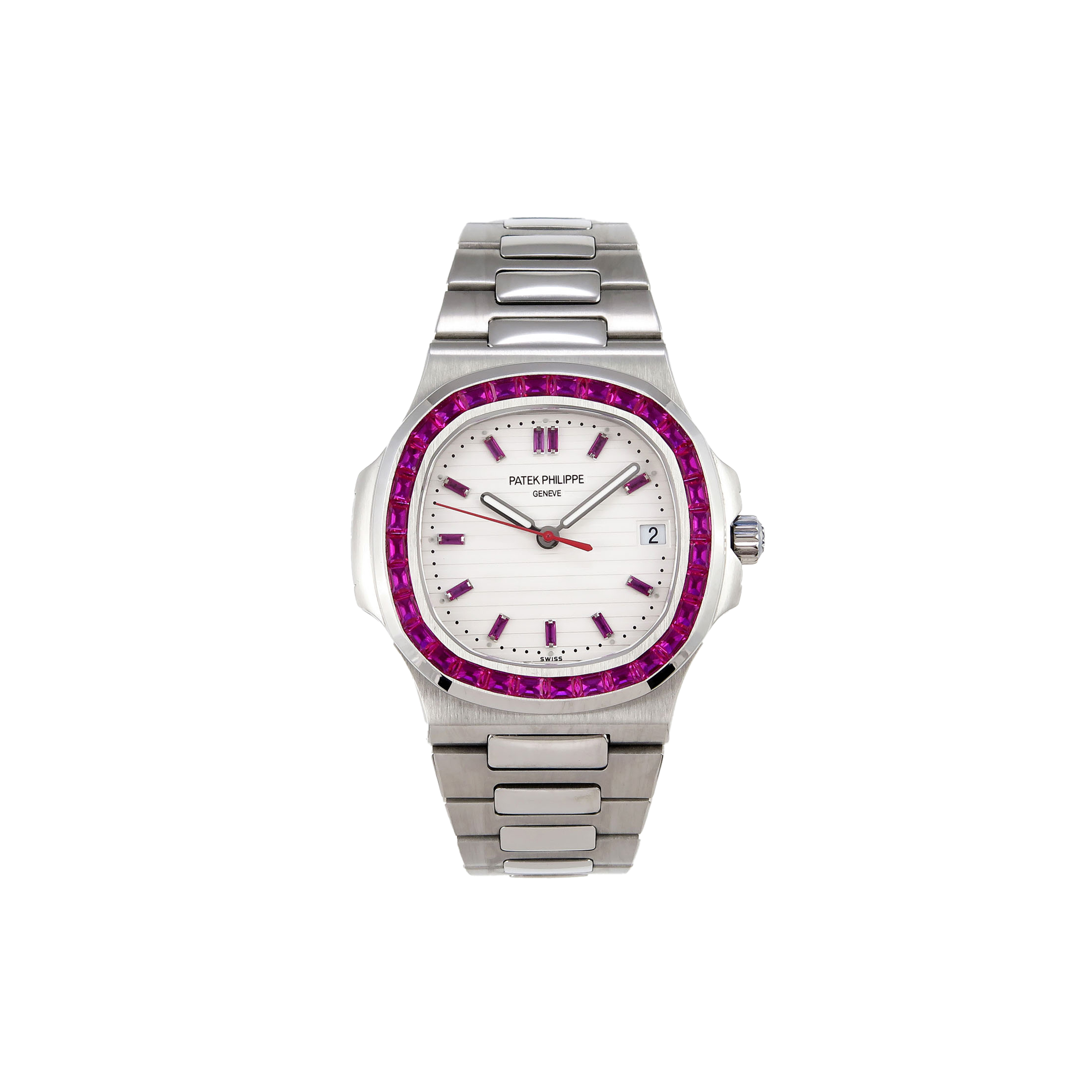 PATEK PHILIPPE NAUTILUS EDITION WHITE DIAL PURPLE DIAMONDS BEZEL ON 40MM WATCH 5711P
